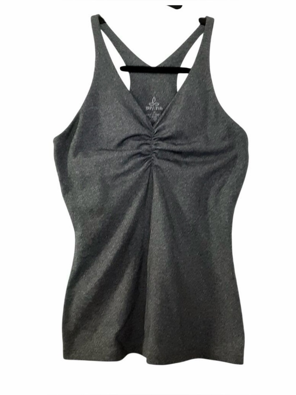 Prana Twist Front Racerback Tank Top Gray Heather Womens M Sports Bra Dance Yoga